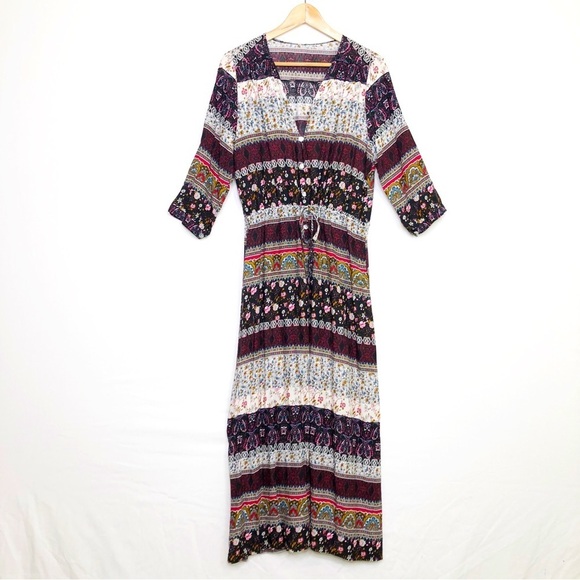 Bohemian multicolored, button-down maxi dress - Picture 1 of 9